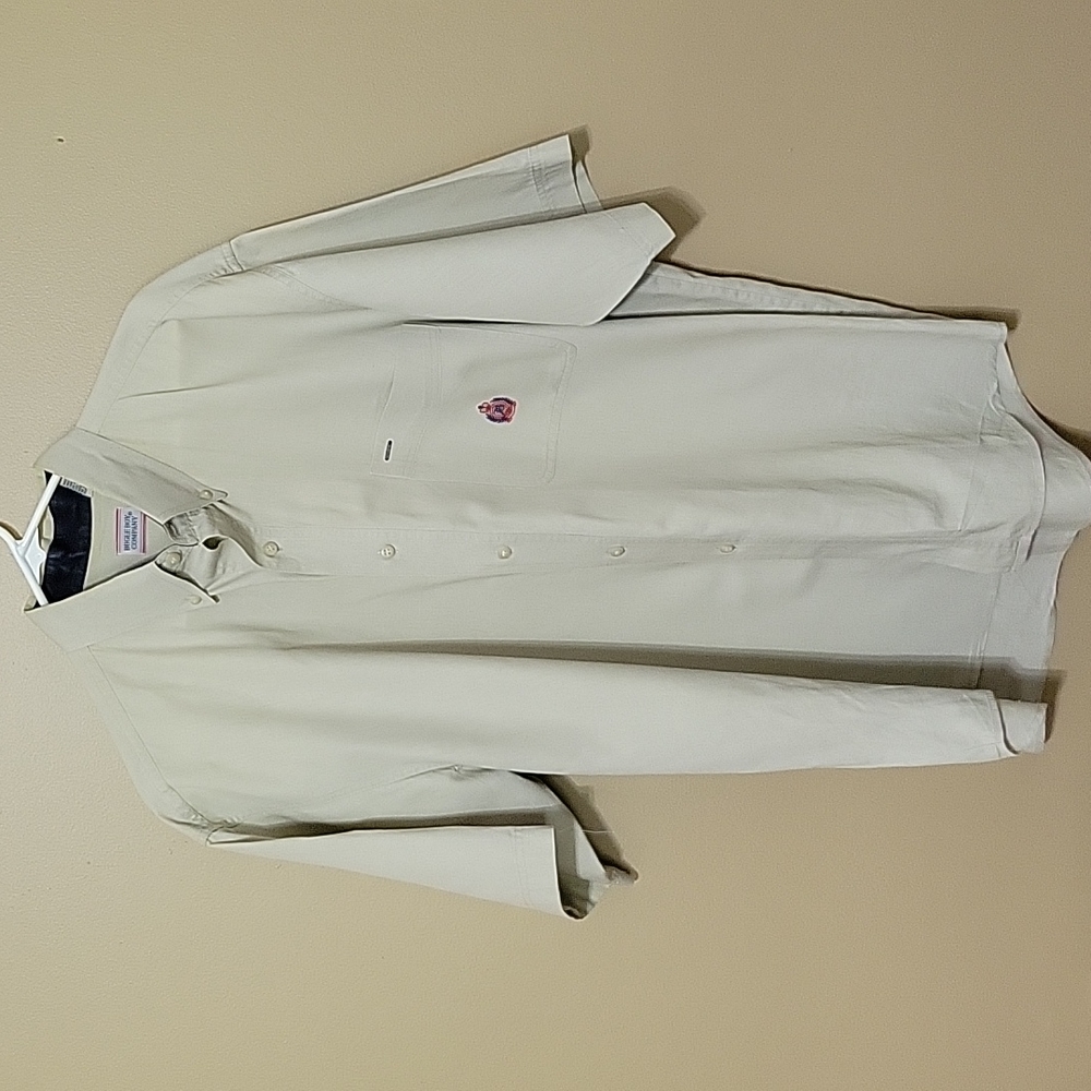 Bugle Boy kaki colored mens button down casual shirt. Size XL